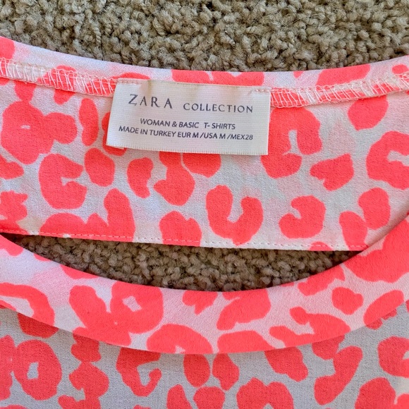 Zara Collection Neon Coral Leopard Print Top - Picture 5 of 7